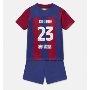 Barcelona Jules Kounde #23 Hjemmebanesæt Børn 2023-24 Kort ærmer (+ korte bukser)